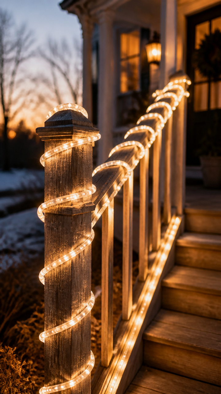 Rope Lights Wrapped Around Railings