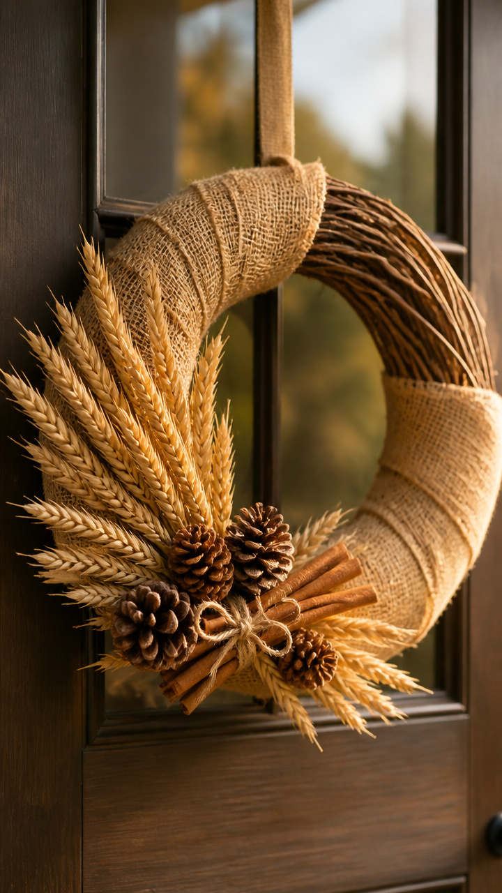 Rustic Burlap and Wheat Bundle Wreath