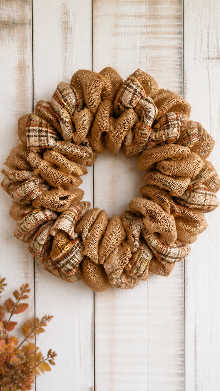 Rustic Burlap Ribbon Wreath