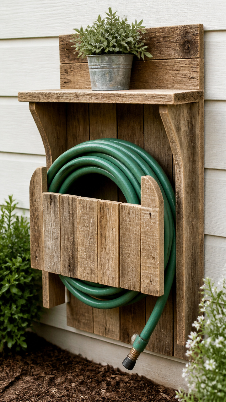 Rustic Garden Hose Holder Station