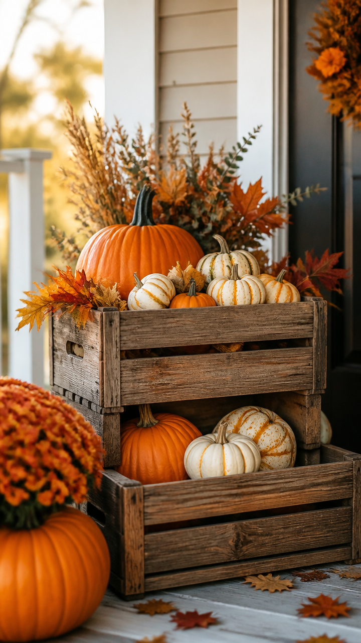 Rustic Wooden Crates Filled with Pumpkins