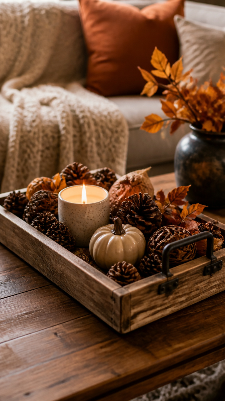 Rustic Wooden Tray with Seasonal Accents