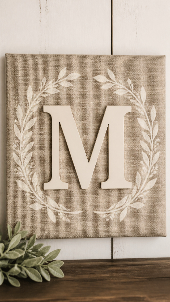 Stenciled Monogram with Linen Texture