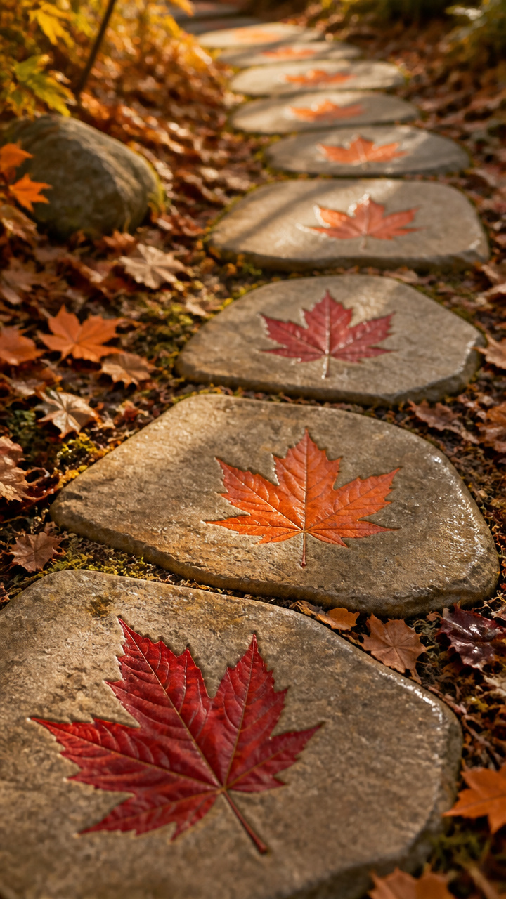 Stone Pathway with Pressed Leaf Markers