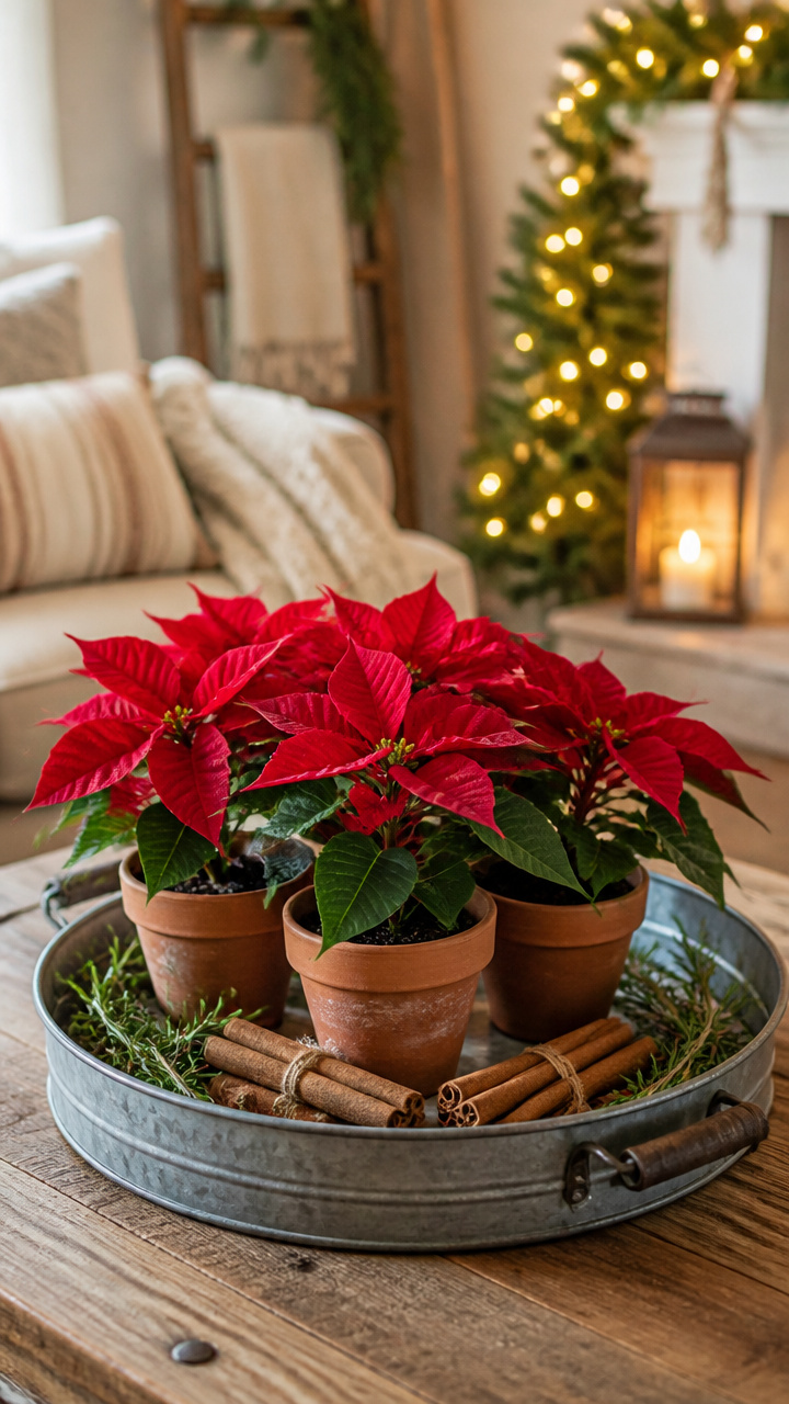 Style a Tray with Mini Potted Poinsettias