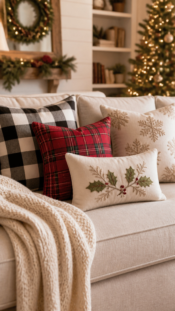 Swap Throw Pillows for Plaid and Linen