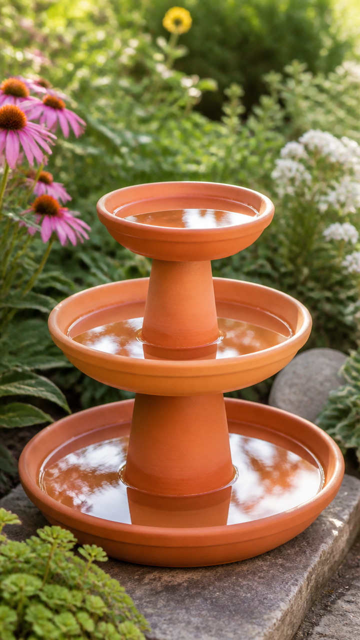 Terracotta Saucer Stack Bird Bath