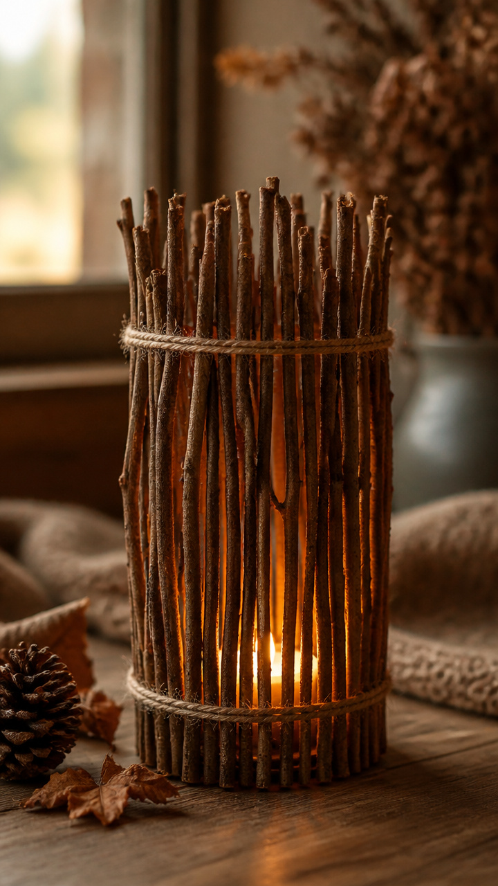Twig Lantern with Tea Lights