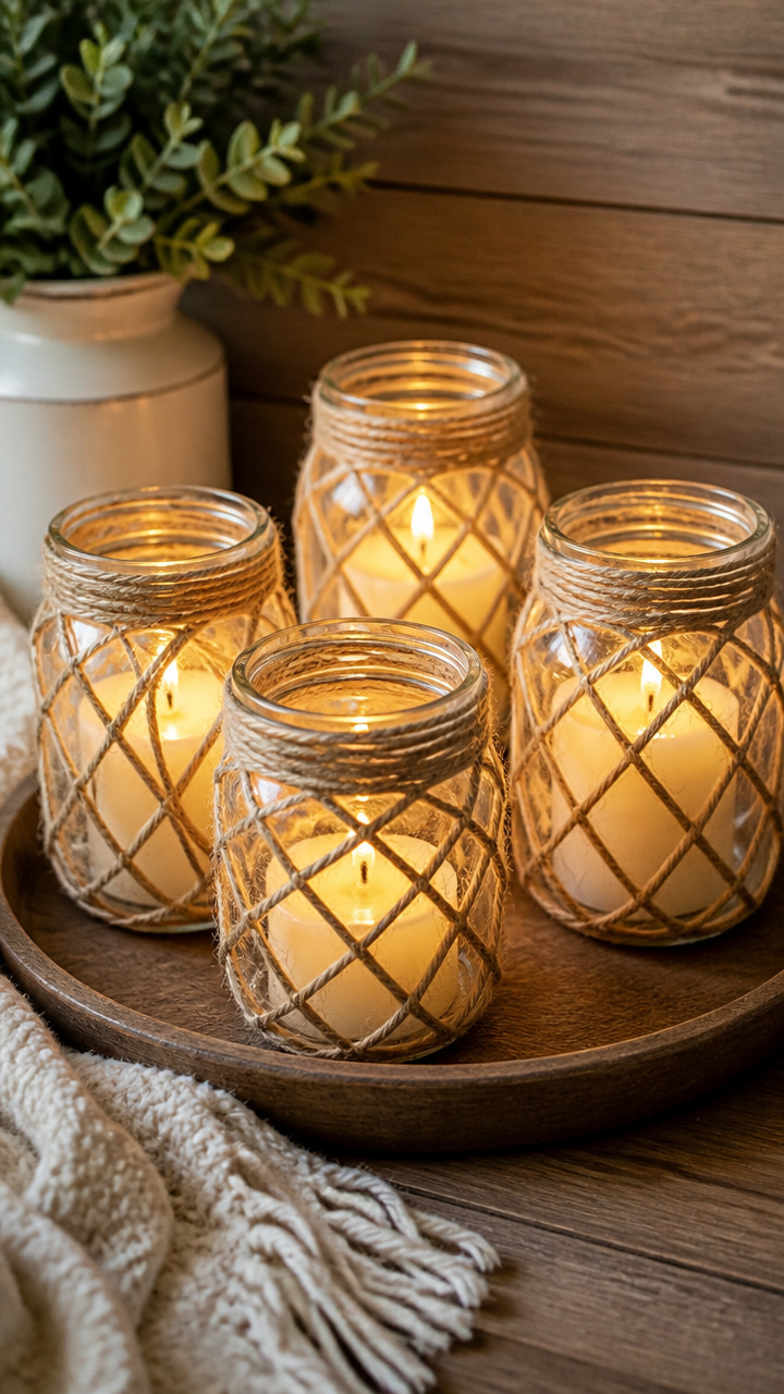 Twine-Wrapped Candle Holders