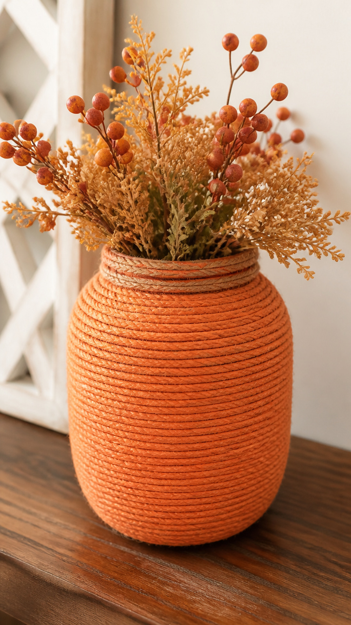 Twine-Wrapped Pumpkin Vase