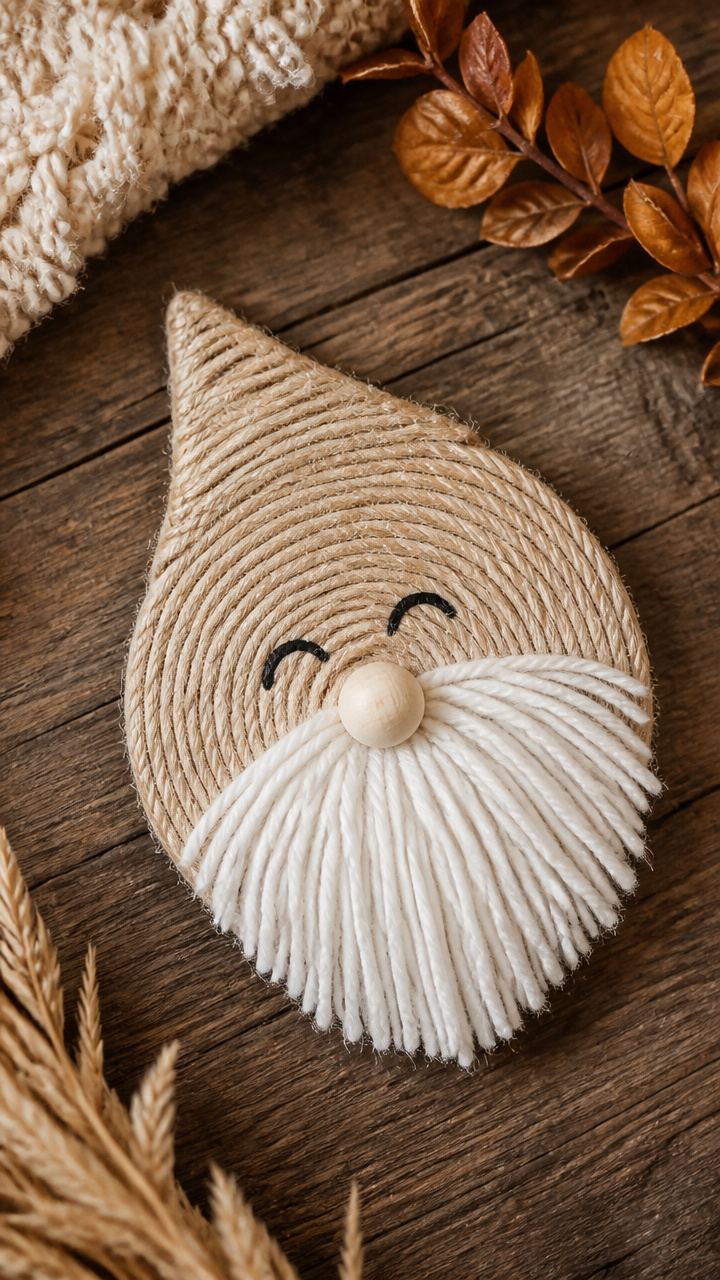 Twine-Wrapped Wood Slice Gnome