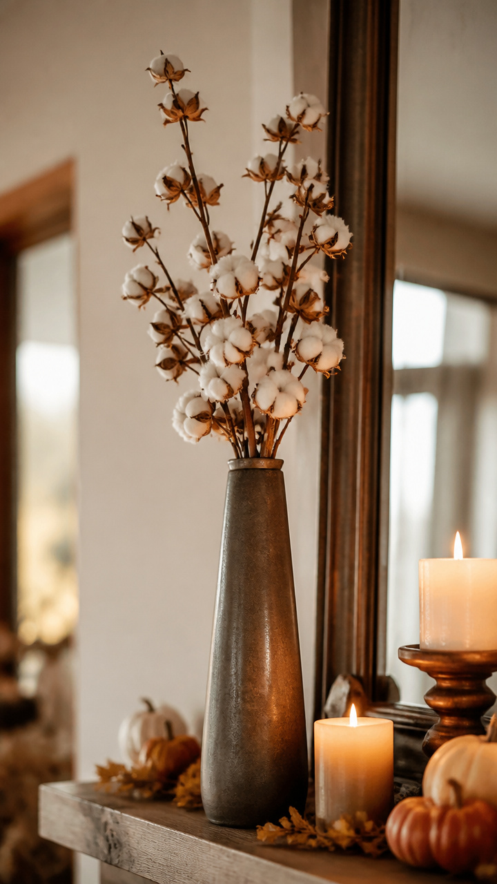 Use Cotton Stalks in a Slim Vase for Height