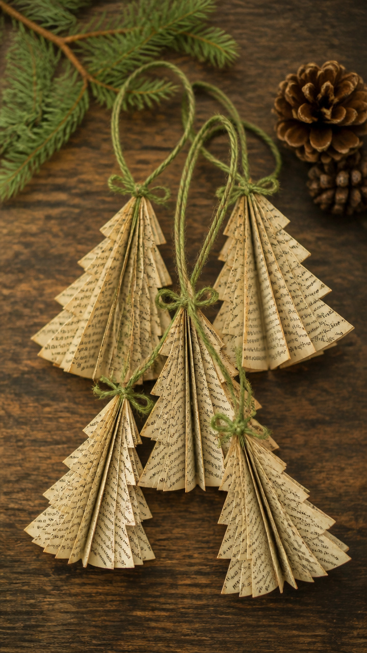 Vintage Book Page Tree Ornaments
