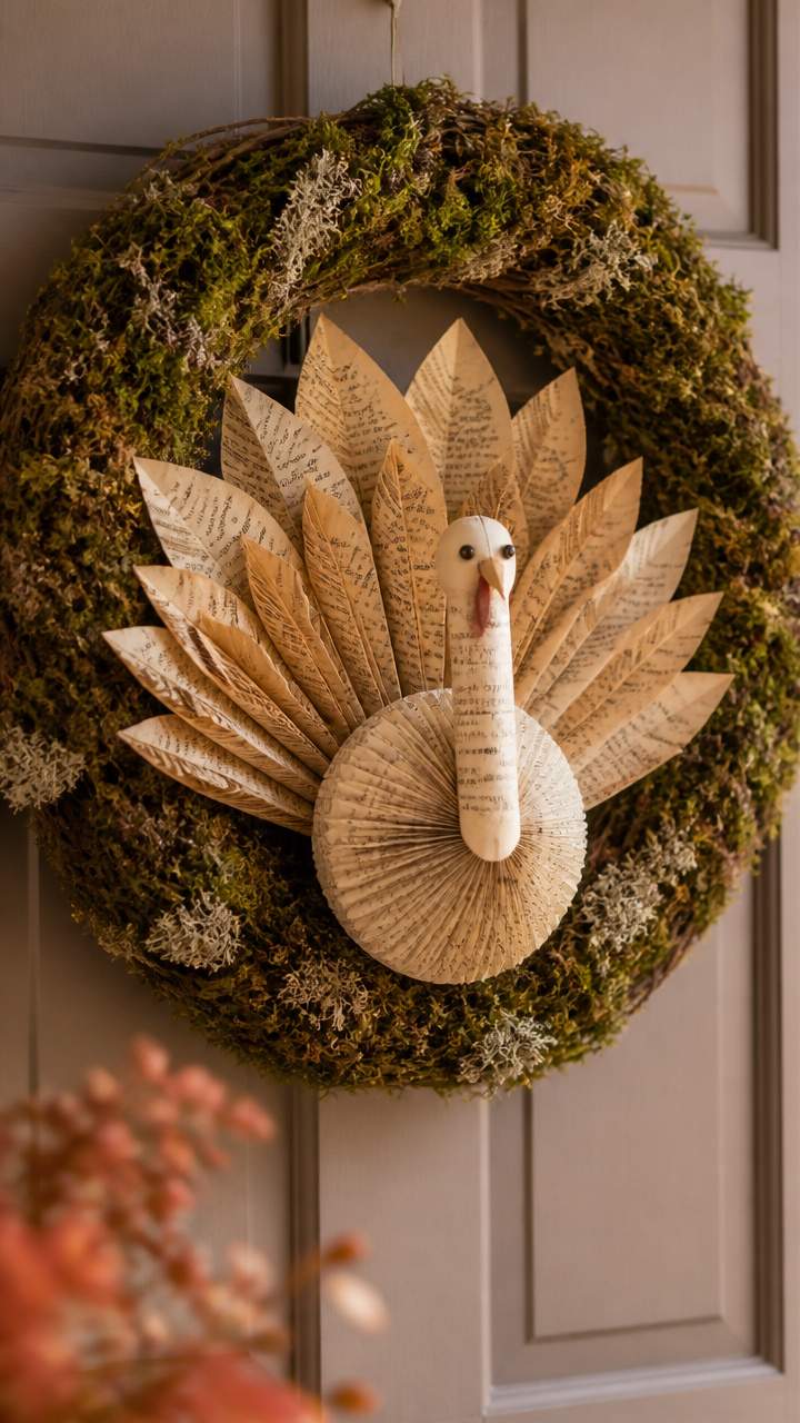 Vintage Book Page Turkey Wreath