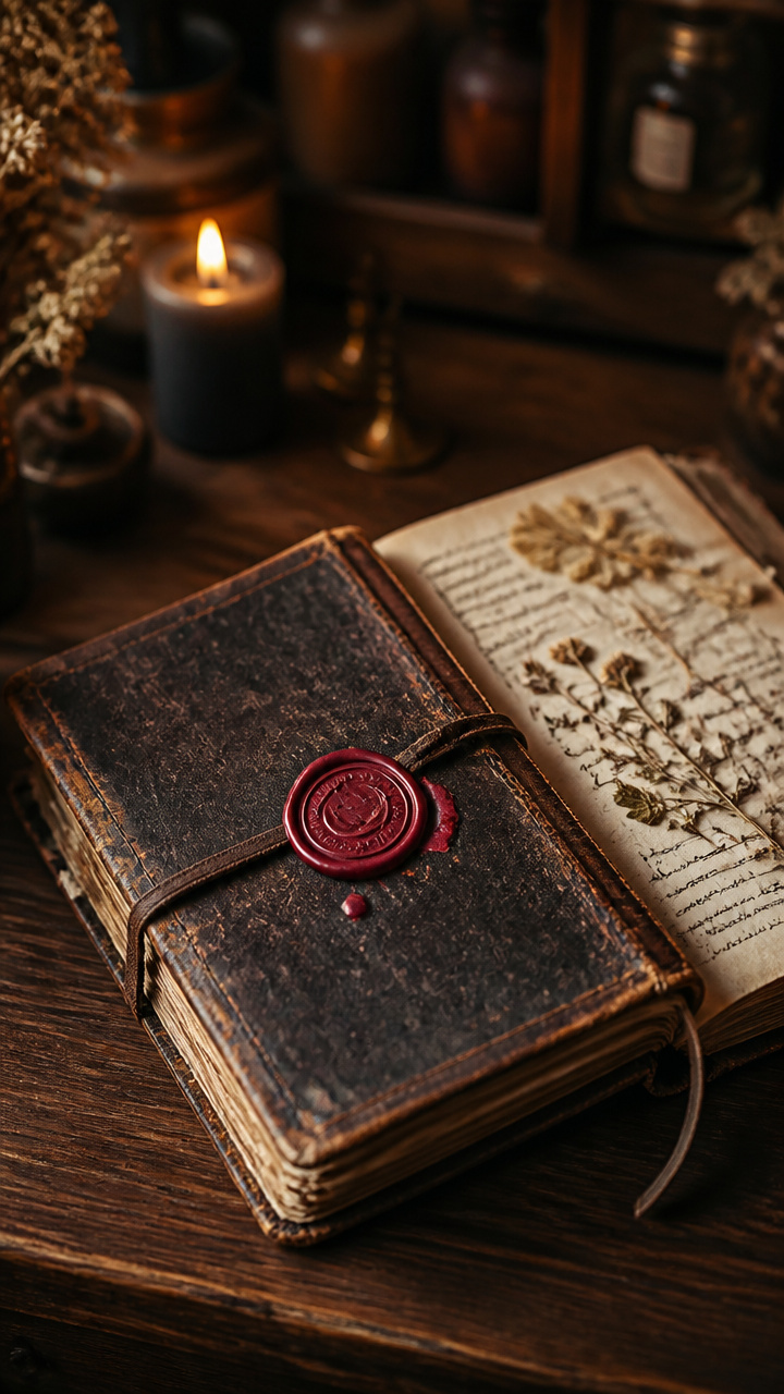 Vintage Book with Leather Binding and Wax Seal