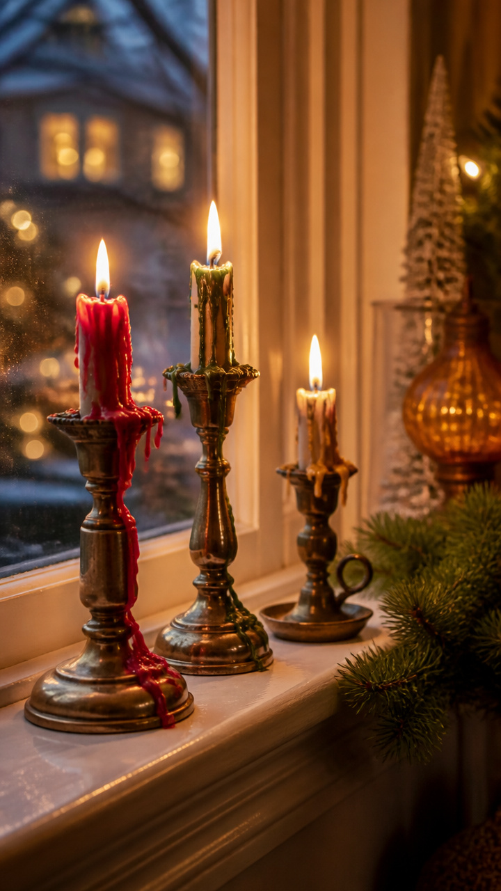 Wax-Drip Candleholders on Windowsills