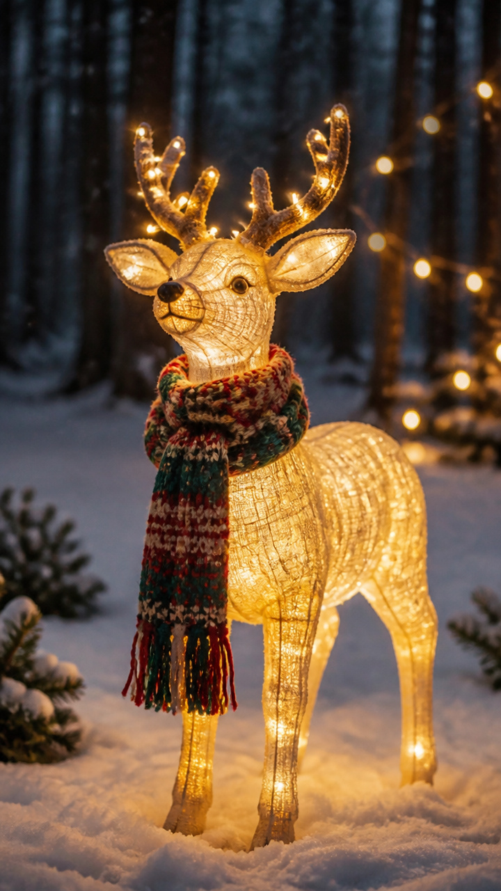Whimsical Light-Up Deer Wearing Scarves