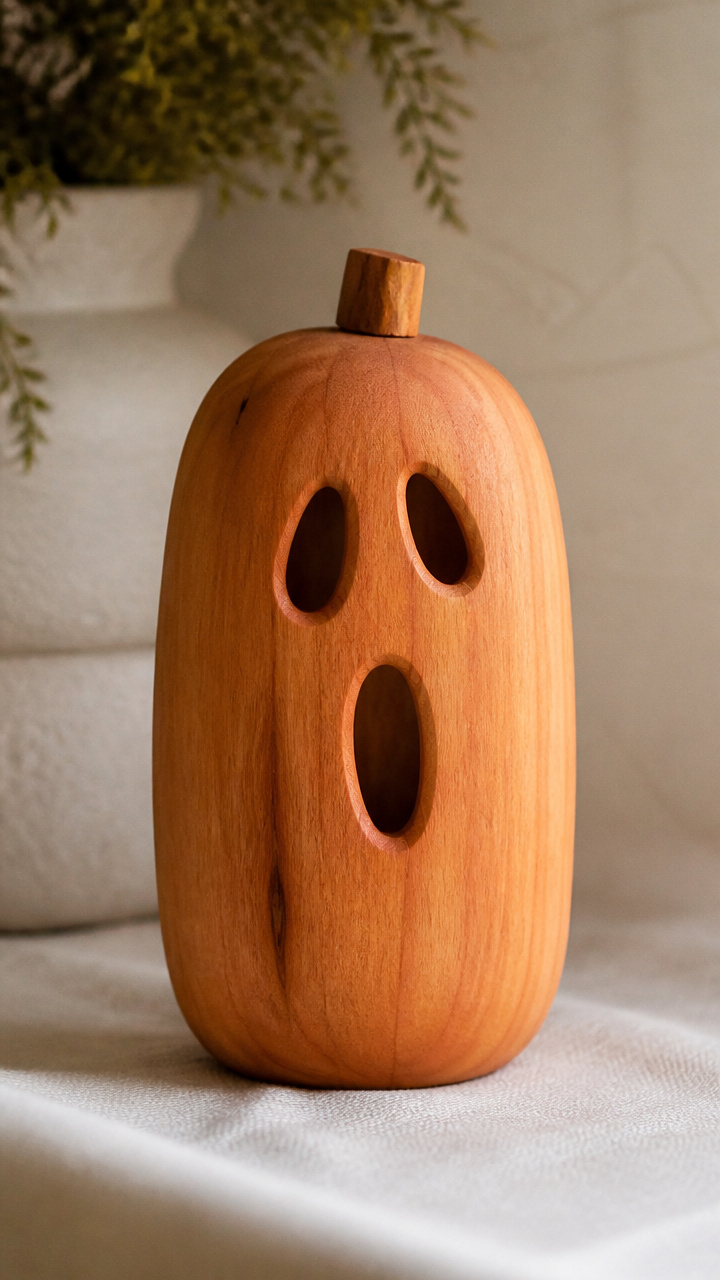 Whittled Cedar Ghost Pumpkin