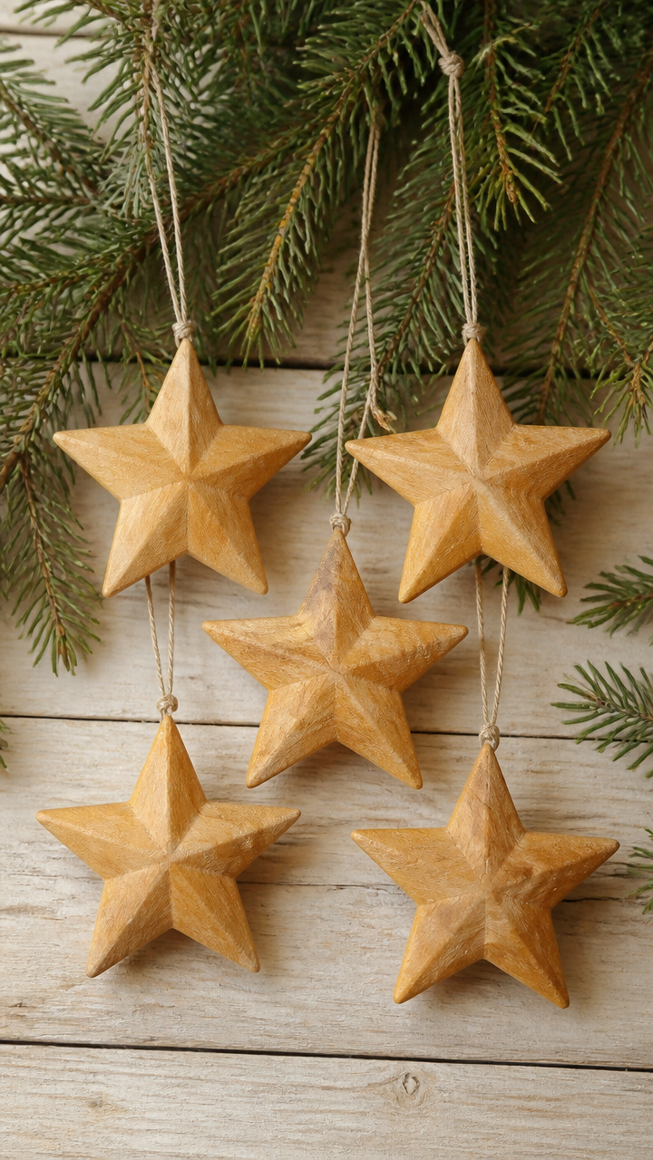 Whittled Wooden Star Ornaments