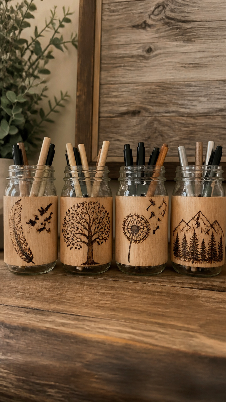 Wood-Burned Quote Jars
