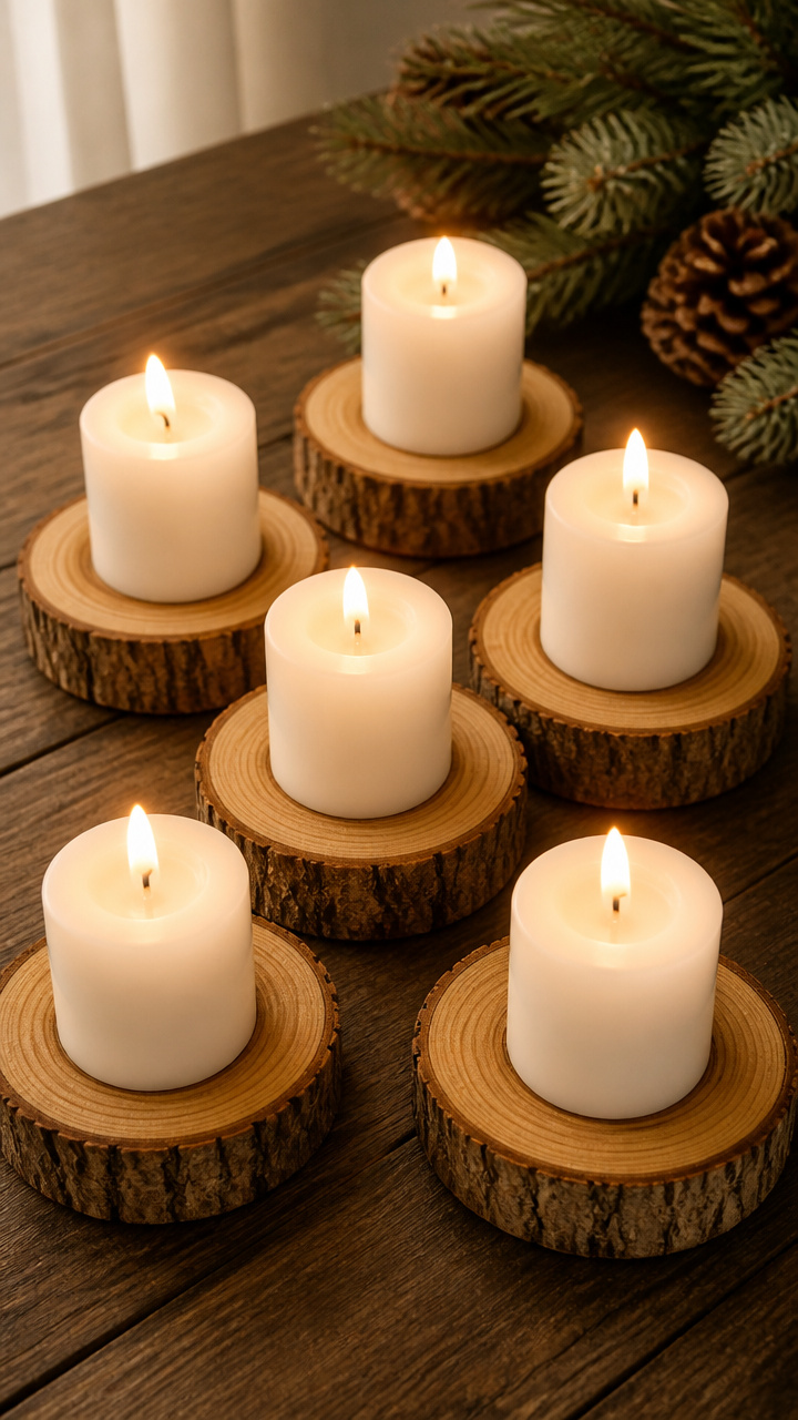 Wood Slice Candle Holders
