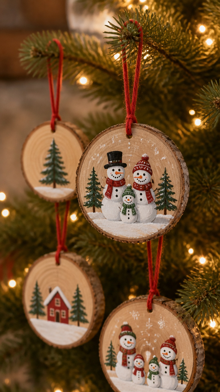 Wood Slice Ornaments with Hand-Painted Details