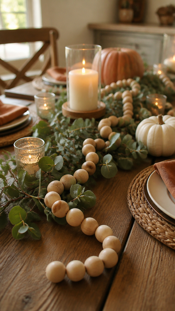 Wooden Bead Garland Draped Across the Table