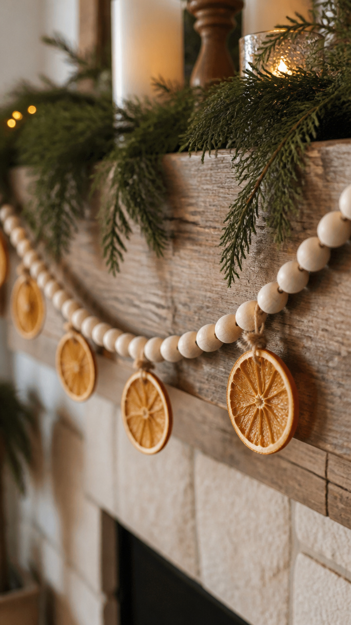 Wooden Bead Garland with Dried Citrus