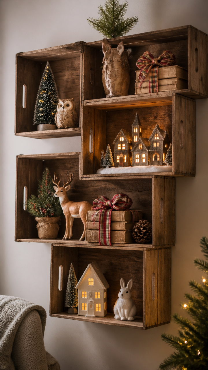 Wooden Crate Shelves for Holiday Display