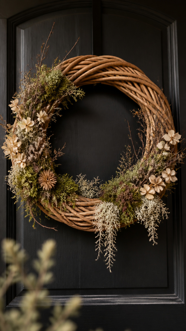 Woven Wreath with Faux Moss Accents