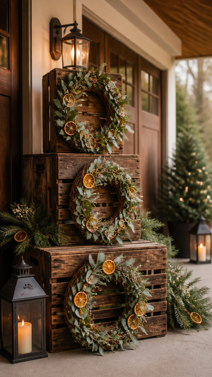 Wreaths on Wooden Crates