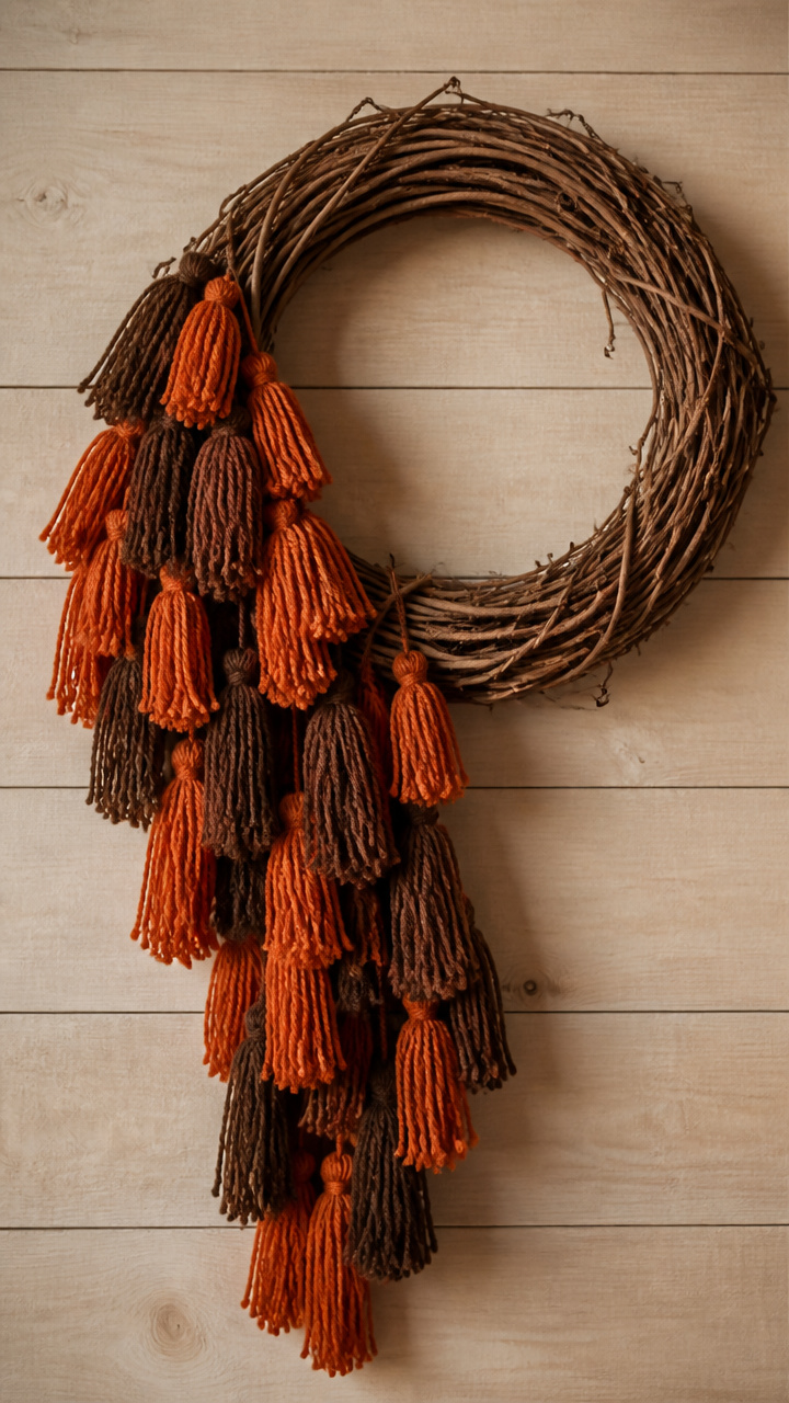 Yarn Tassel Vine Wreath