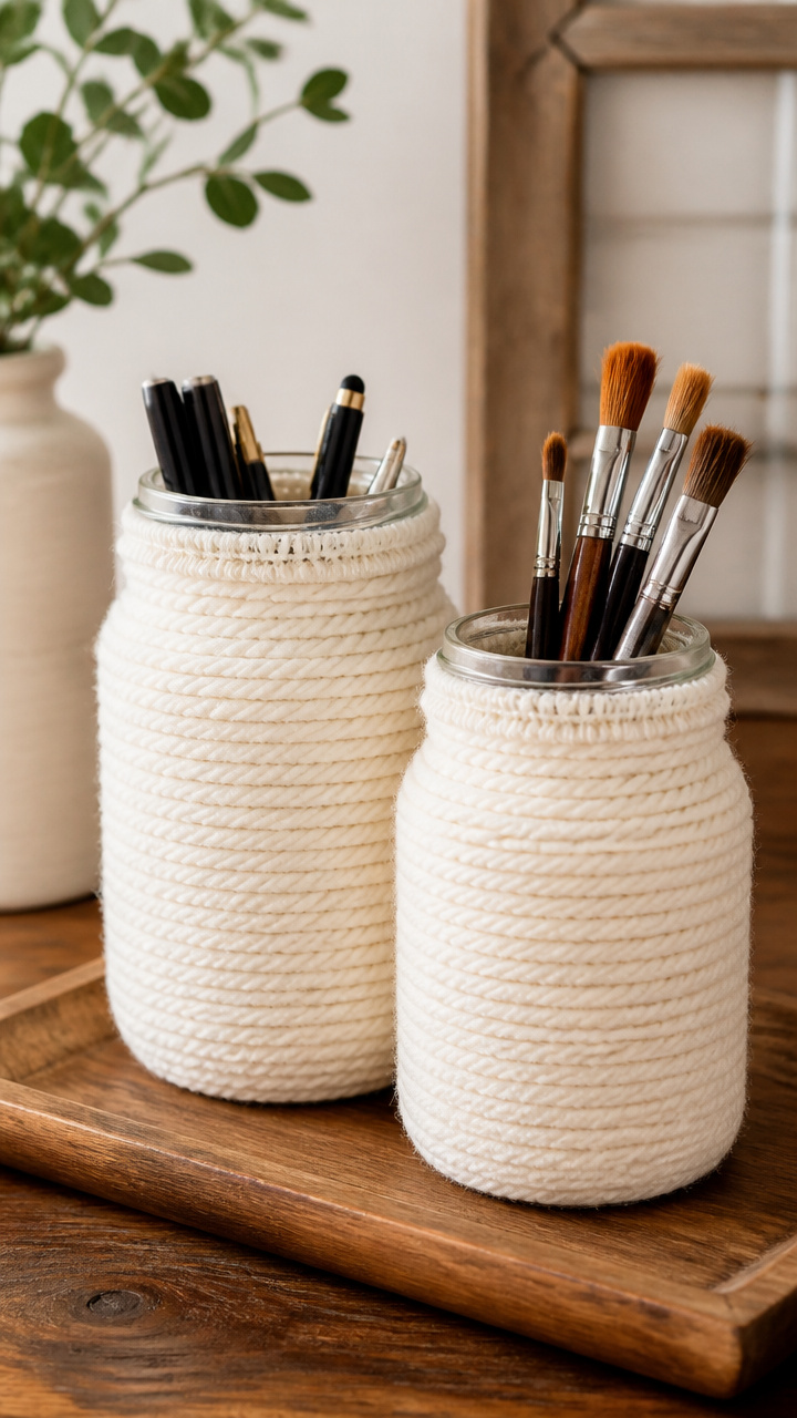 Yarn-Wrapped Pen Holders