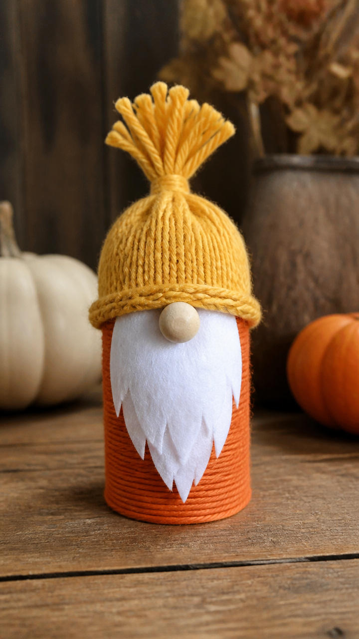 Yarn-Wrapped Toilet Paper Roll Gnome