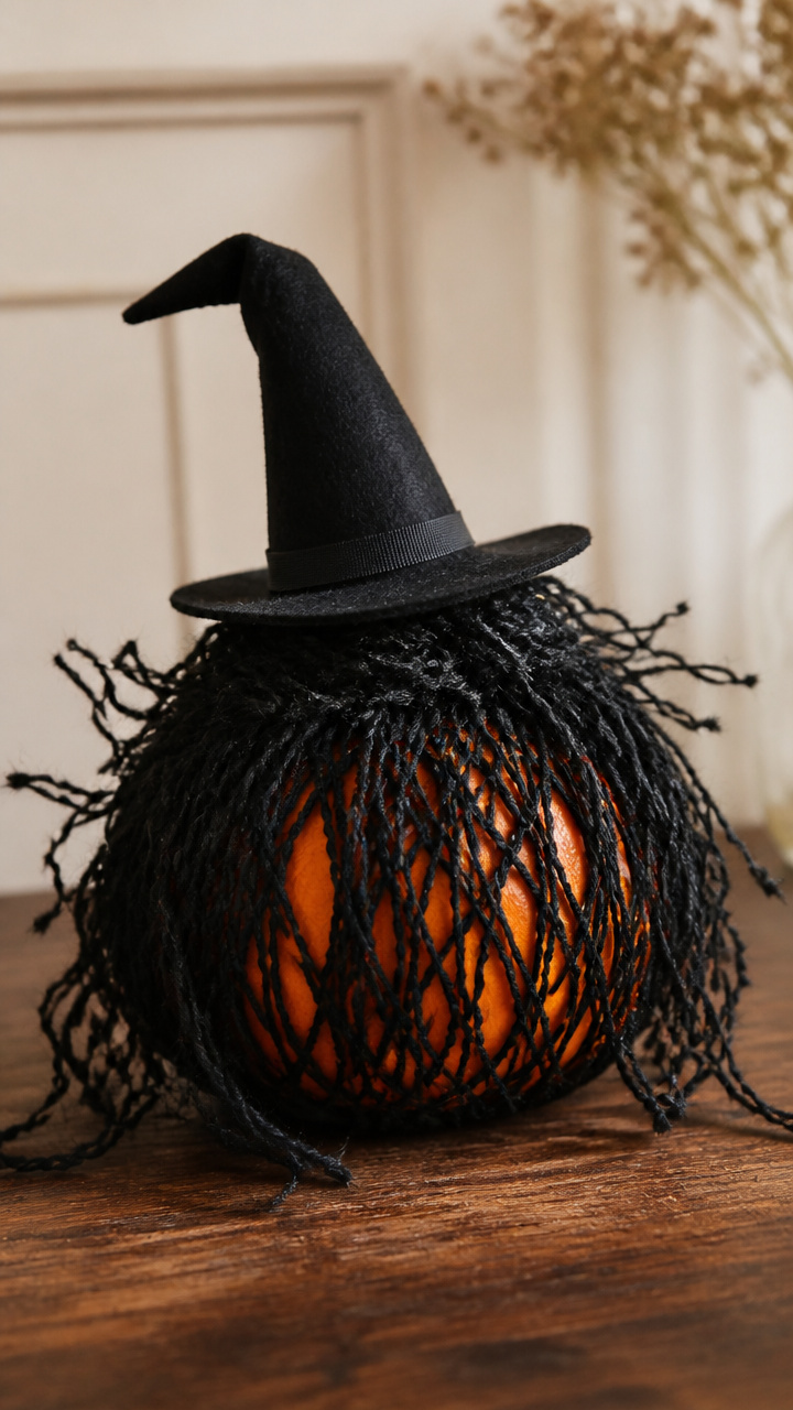 Yarn-Wrapped Witch Pumpkins