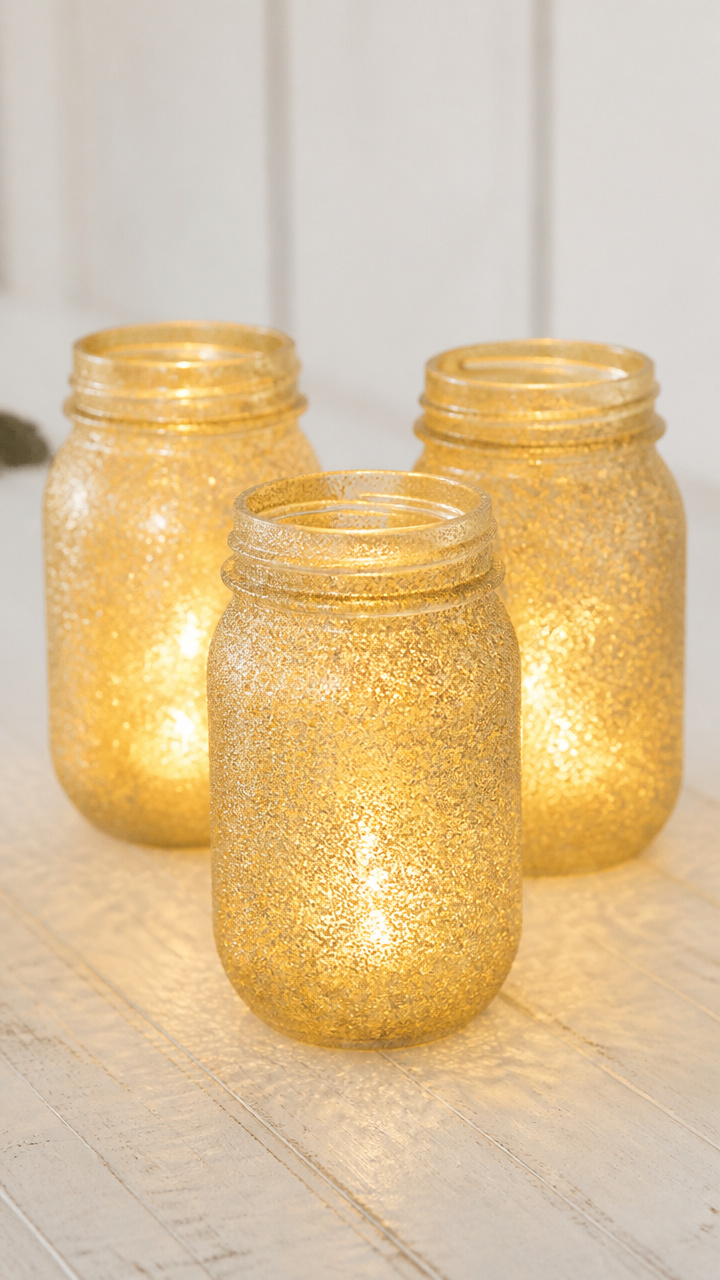 Glittered Mason Jar Luminaries
