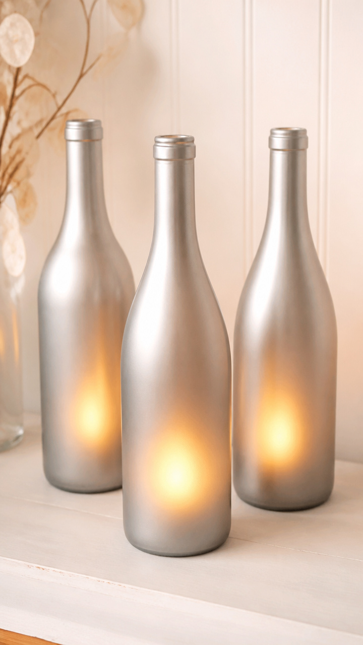 Painted Wine Bottle Votives