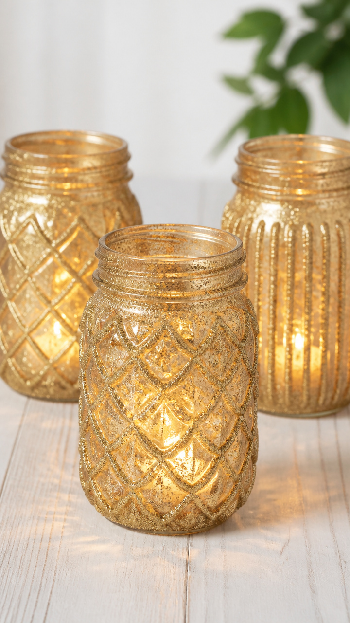 Glittered Mason Jar Candle Holders