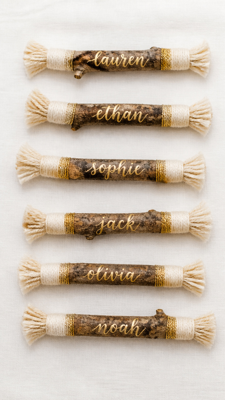 Yarn-Dipped Twig Place Cards