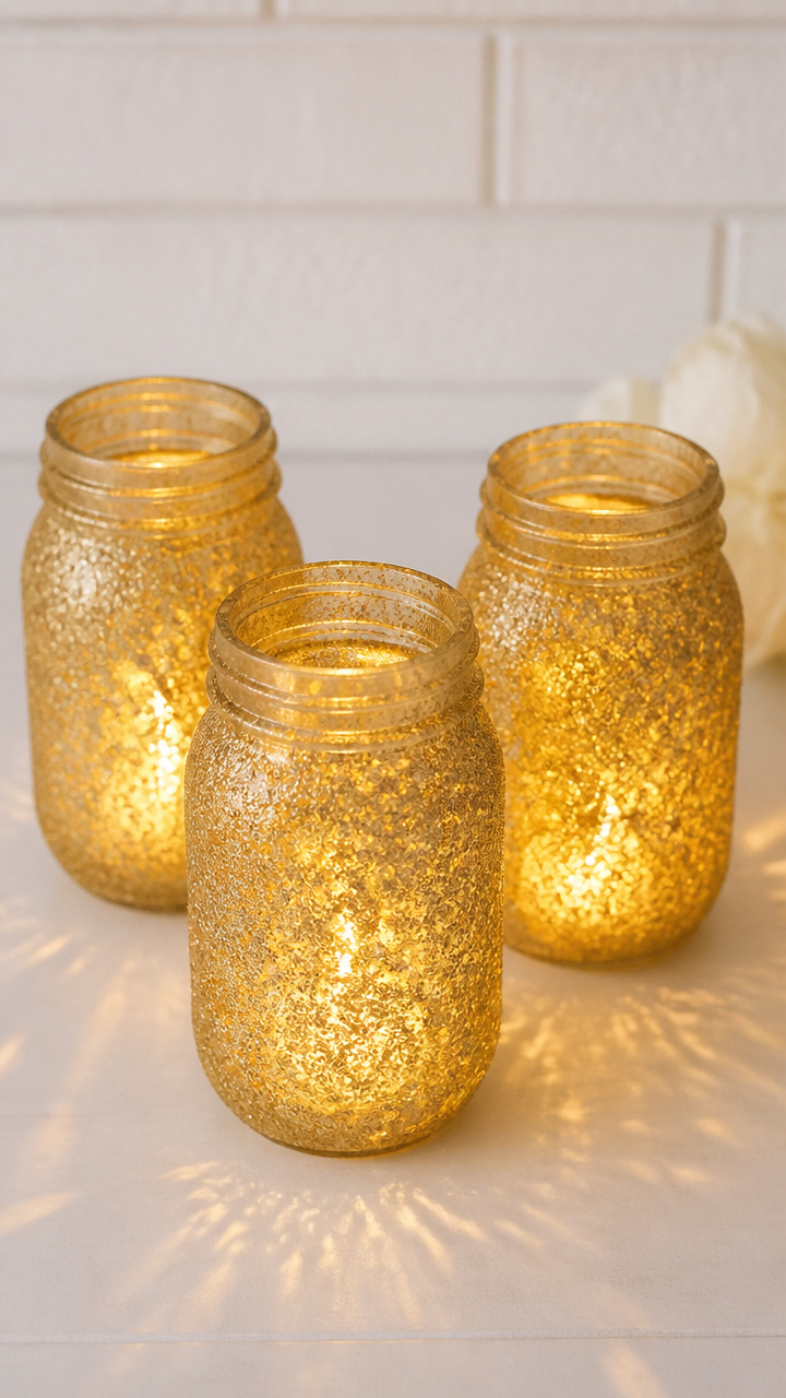 Glittered Mason Jar Luminaries