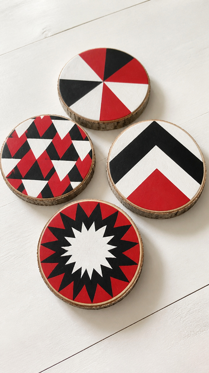 Painted Wood Slice Coasters