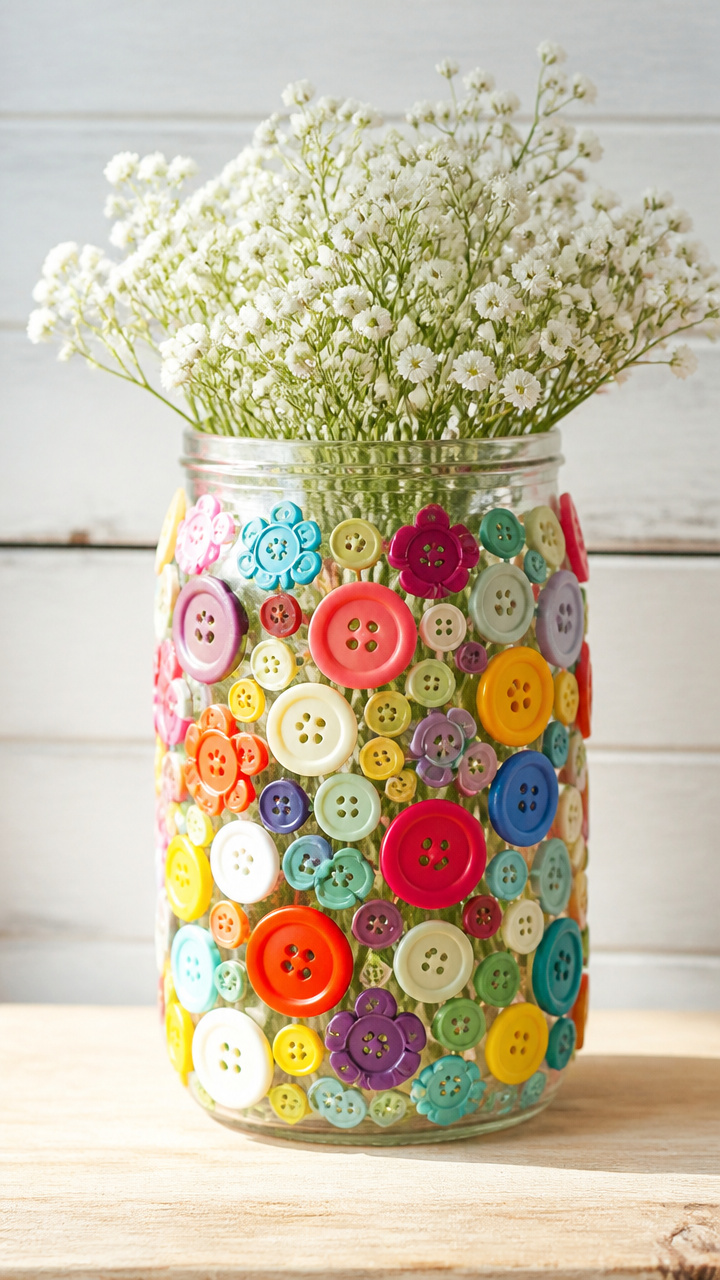 Button Flower Vase Decor