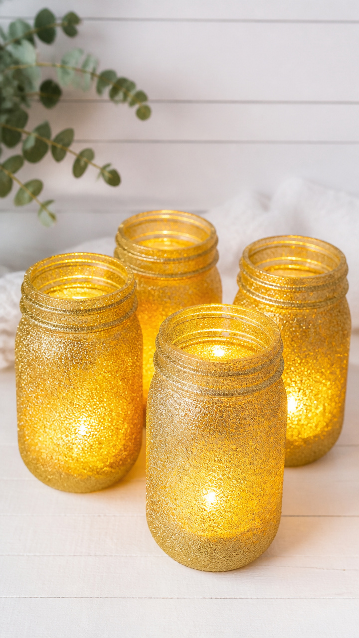 Glittered Mason Jar Luminaries