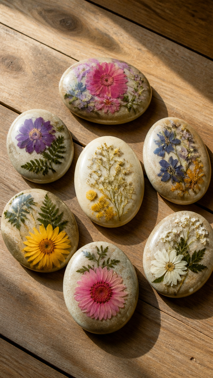 Resin-Poured Pressed Flower Stones