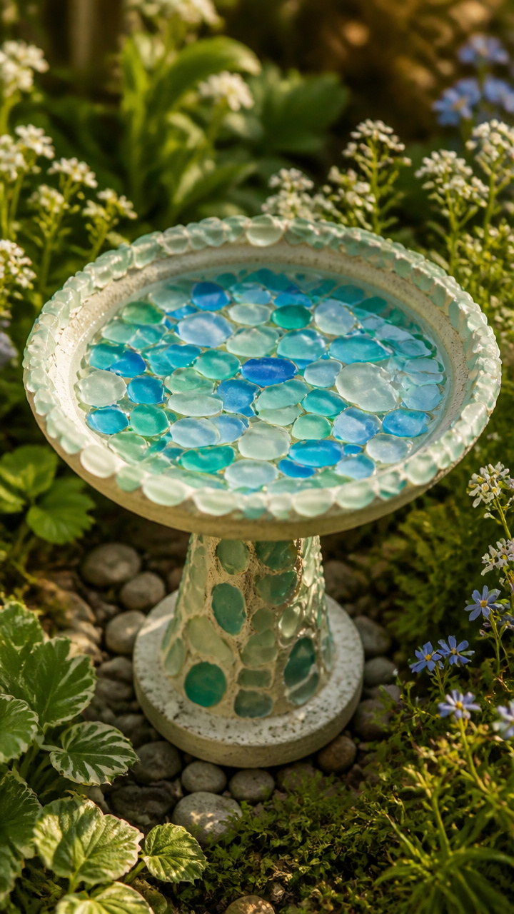 Sea Glass Garden Birdbath