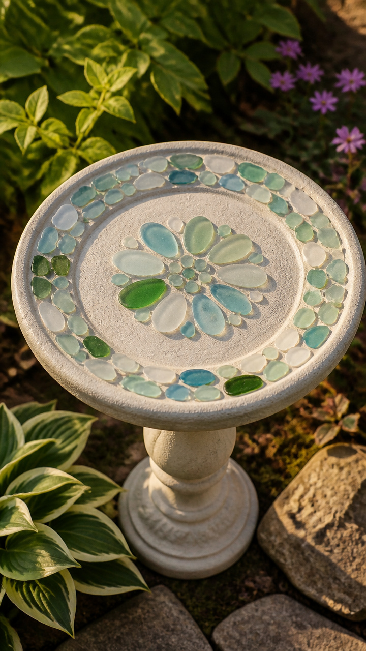 Sea Glass Inlay Birdbath Top