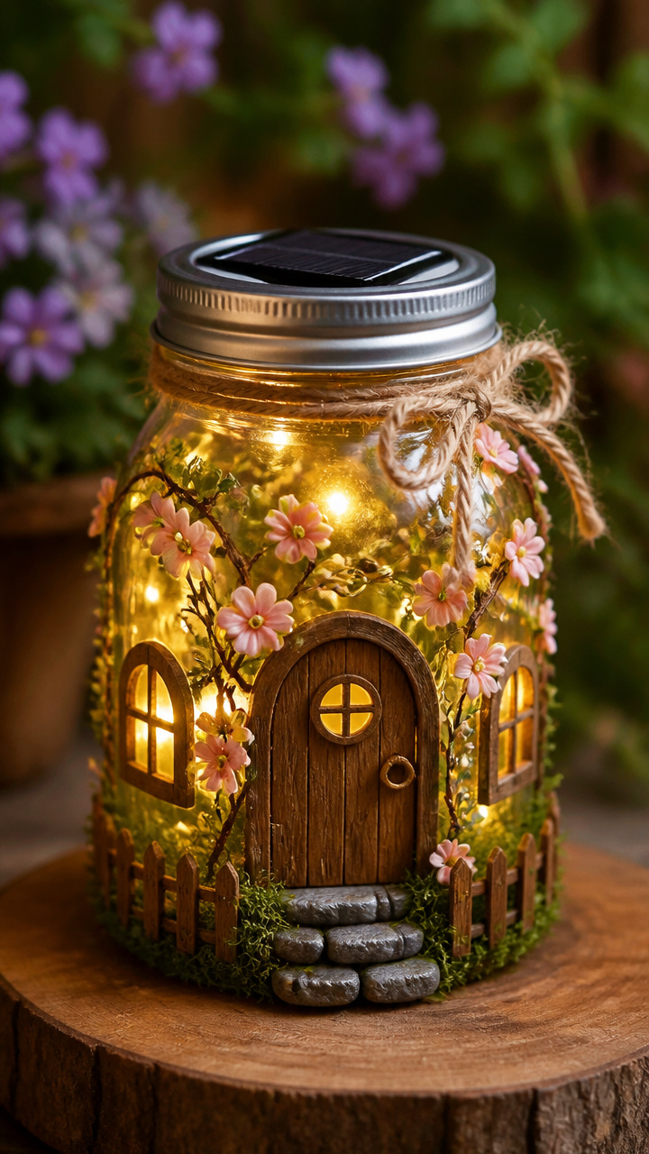 Solar-Lit Mason Jar Fairy Cottage