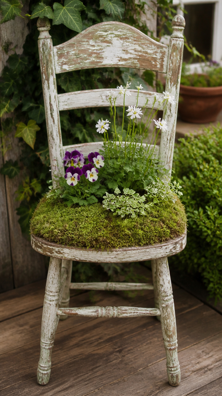 Weathered Chair Moss Planter