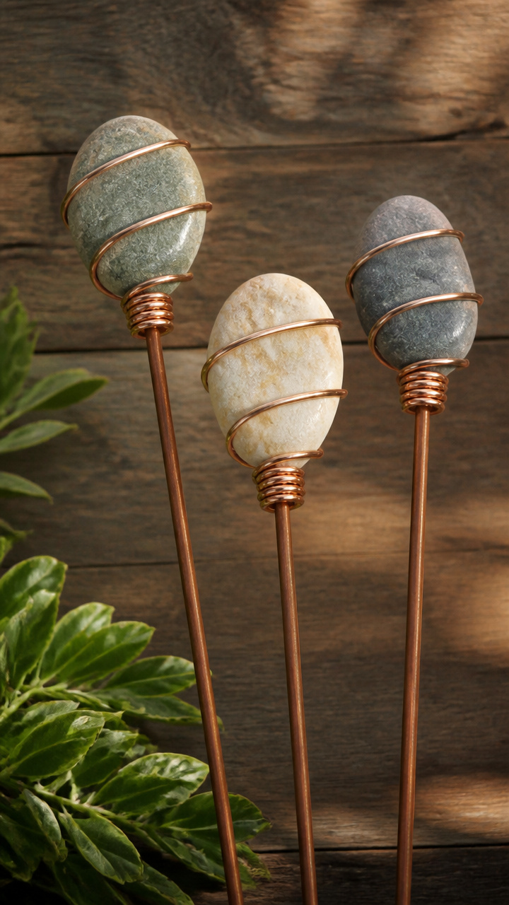 Wire-Wrapped Beach Stone Stakes
