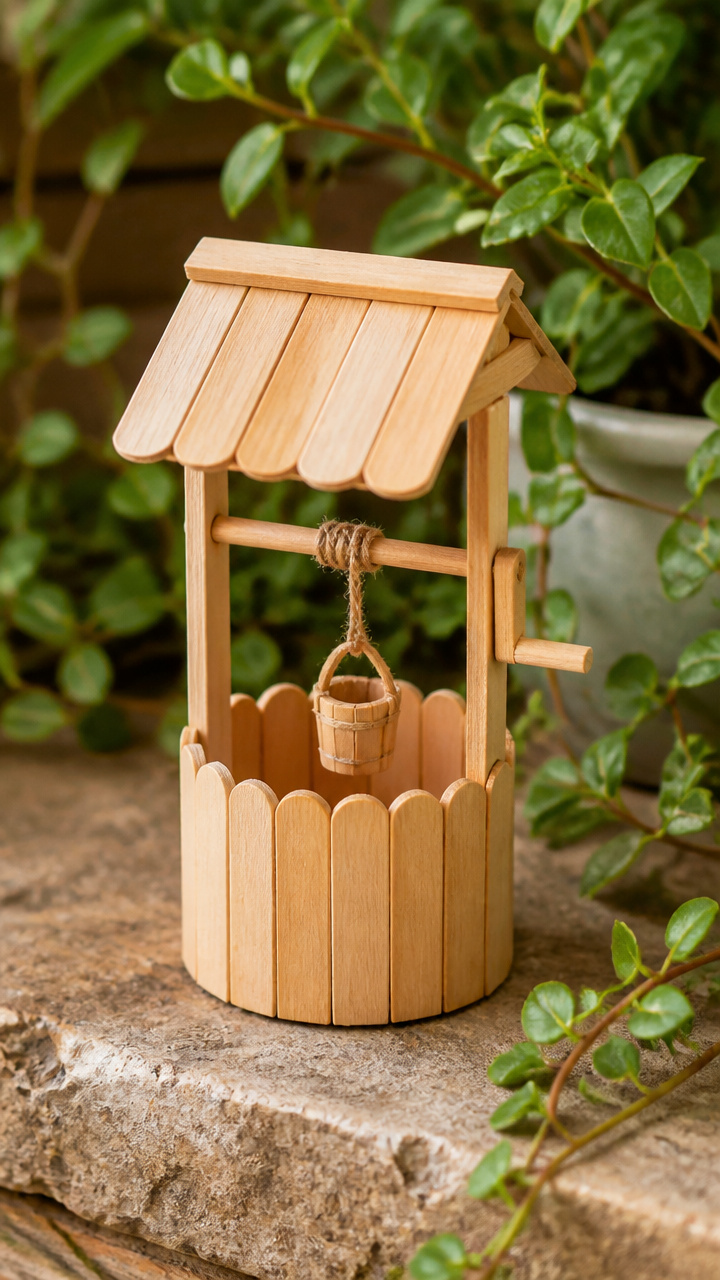 Wooden Coffee Stirrer Wishing Well